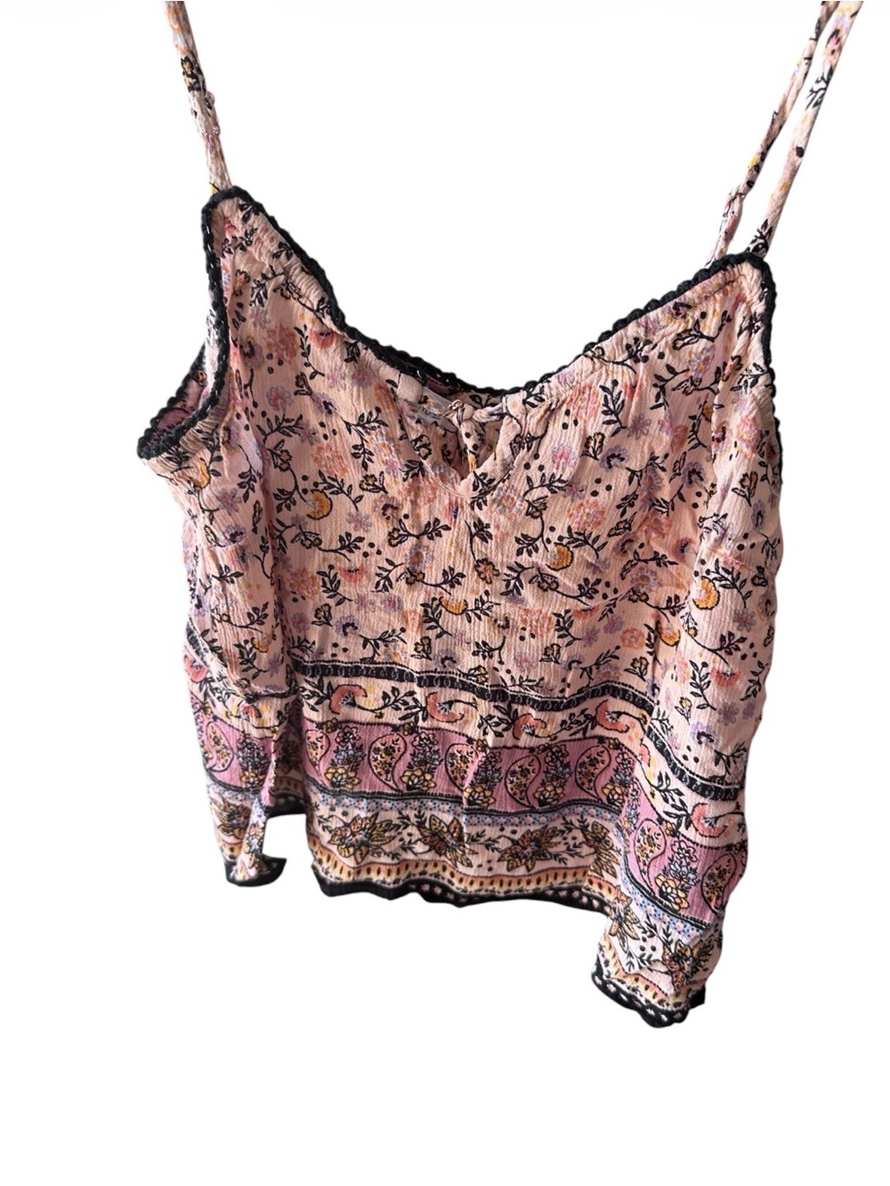 Boho Floral Pink Lace-Trim Cami Top